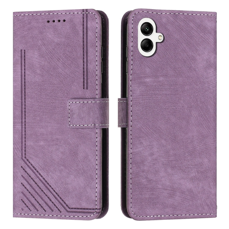 For Samsung Galaxy M14 5G / F14 5G Skin Feel Stripe Pattern Leather Phone Case with Lanyard