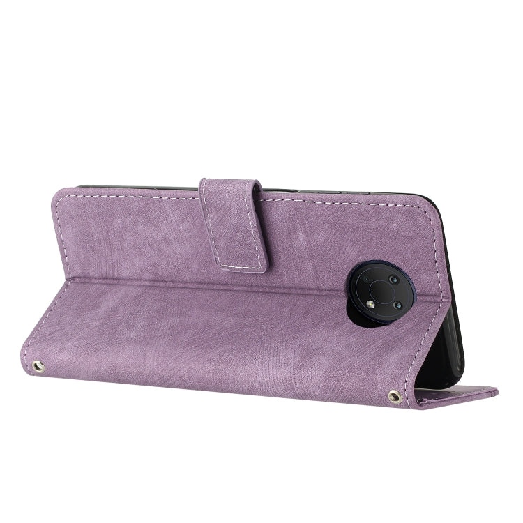 For Nokia G10/G20/G300 Skin Feel Stripe Pattern Leather Phone Case with Lanyard