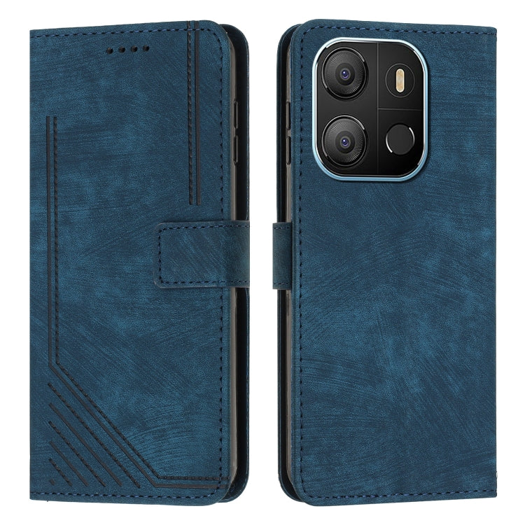 For Tecno Pop 7 Skin Feel Stripe Pattern Leather Phone Case with Lanyard