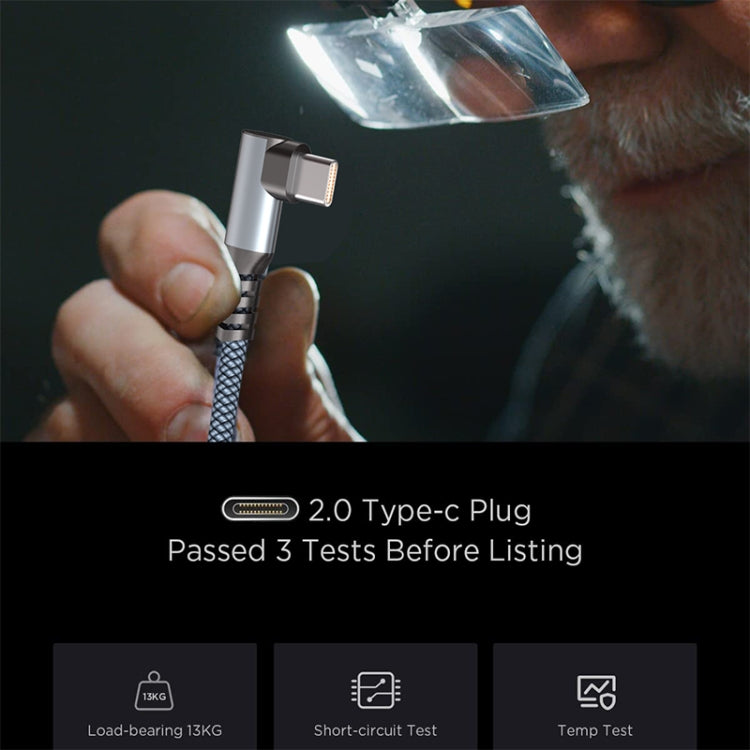 3m 11V 6A 480Mbps 100W USB to USB-C / Type-C Elbow Super Fast Charging Data-sync Cable(Grey)