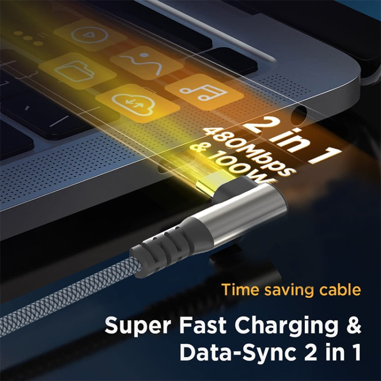 2m 5V 3A 480Mbps 100W USB to USB-C / Type-C Elbow Super Fast Charging Data-sync Cable(Grey)