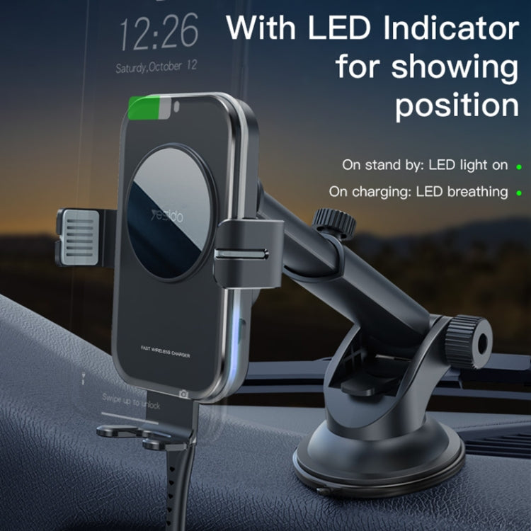 Yesido C118 15W Car Wireless Fast Charger Smart Induction Suction Cup Phone Holder(Black)