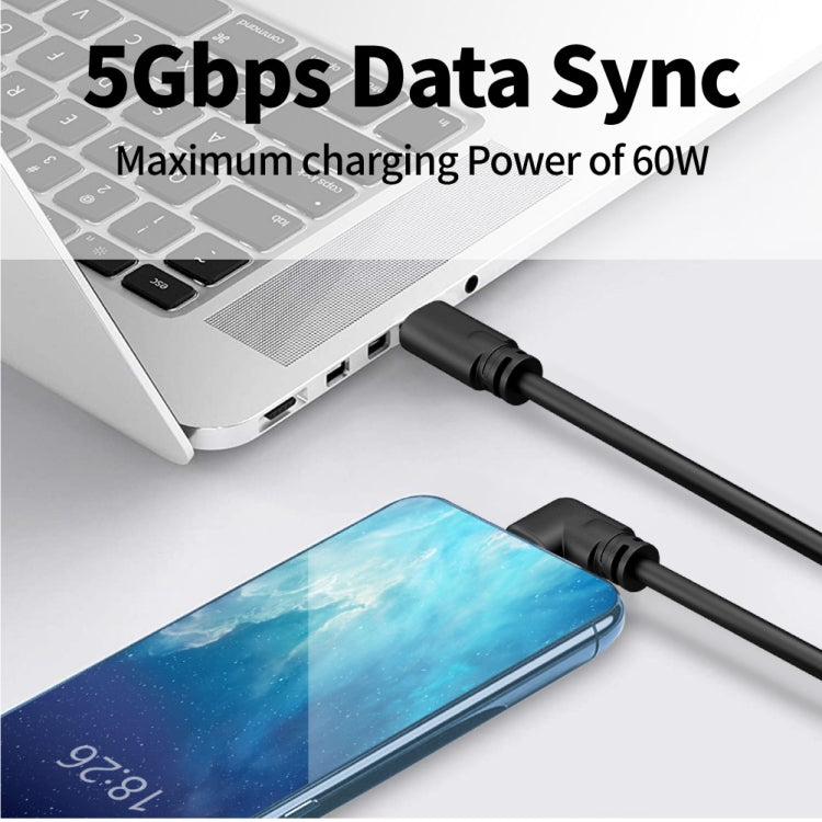 2m USB / Type-C to USB-C / Type-C Elbow 5Gbps 60W USB3.1 Gen1 Fast Charging Data-sync Cable