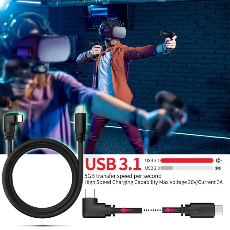 2m USB / Type-C to USB-C / Type-C Elbow 5Gbps 60W USB3.1 Gen1 Fast Charging Data-sync Cable