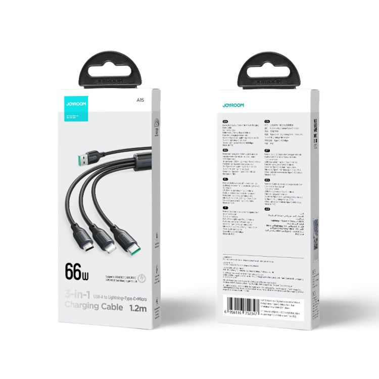 JOYROOM S-1T3066A15 Ice-Crystal Series 1.2m 66W USB to 8 Pin+Type-C+Micro USB  3 in 1 Fast Charging Data Cable
