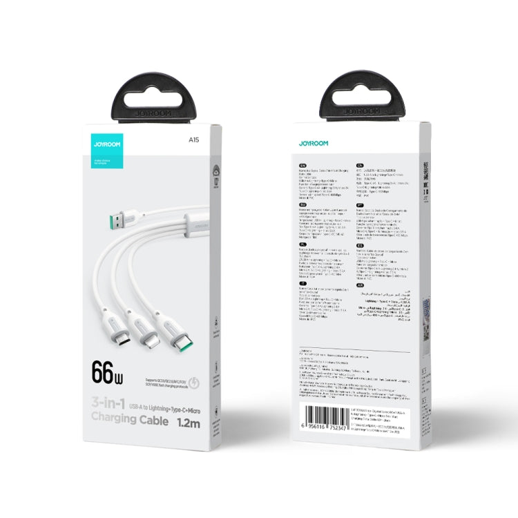 JOYROOM S-1T3066A15 Ice-Crystal Series 1.2m 66W USB to 8 Pin+Type-C+Micro USB  3 in 1 Fast Charging Data Cable