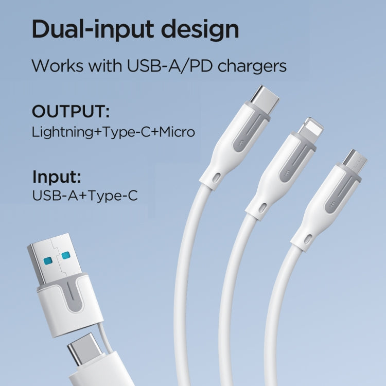 JOYROOM S-2T3018A15 Ice-Crystal Series 1.2m 3.5A USB+Type-C to 8 Pin+Type-C+Micro USB 3 in 2 Fast Charging Cable