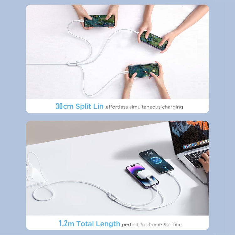JOYROOM S-2T3018A15 Ice-Crystal Series 1.2m 3.5A USB+Type-C to 8 Pin+Type-C+Micro USB 3 in 2 Fast Charging Cable