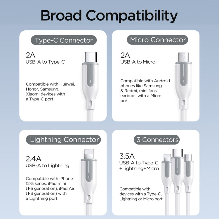 JOYROOM S-1T3018A15 Ice-Crystal Series 3.5A USB to 8 Pin+Type-C+Micro USB 3 in 1 Charging Cable, Length:
