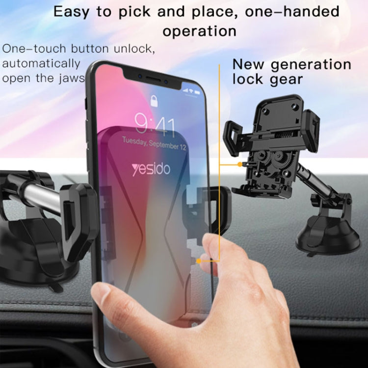 Yesido C40 Car Foldable 360 Degree Rotation Automatic Clip Phone Holder(Black)