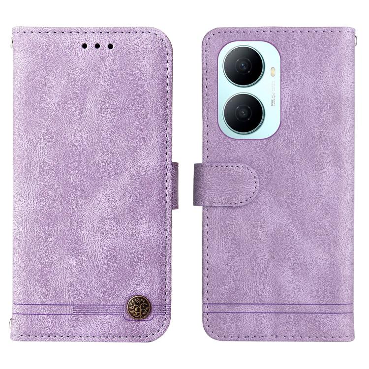 For Huawei Enjoy 80 Plus Skin Feel Life Tree Metal Button Leather Phone Case