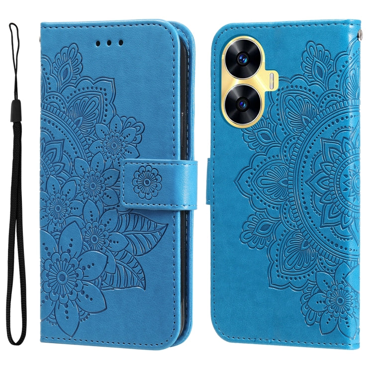 For Realme C55 7-petal Flowers Embossing Leather Phone Case