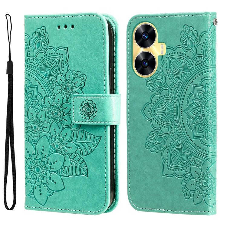 For Realme C55 7-petal Flowers Embossing Leather Phone Case