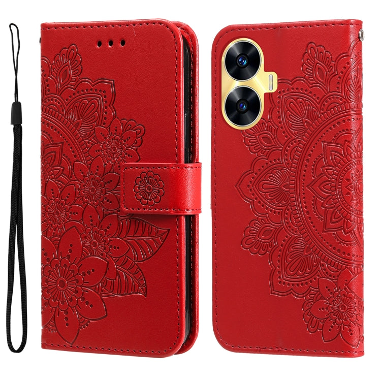 For Realme C55 7-petal Flowers Embossing Leather Phone Case