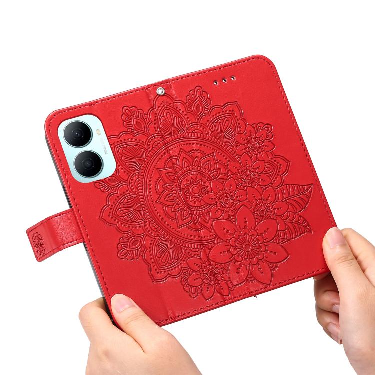 For Huawei Enjoy 80 Plus Seven-petal Flowers Embossing Leather Phone Case
