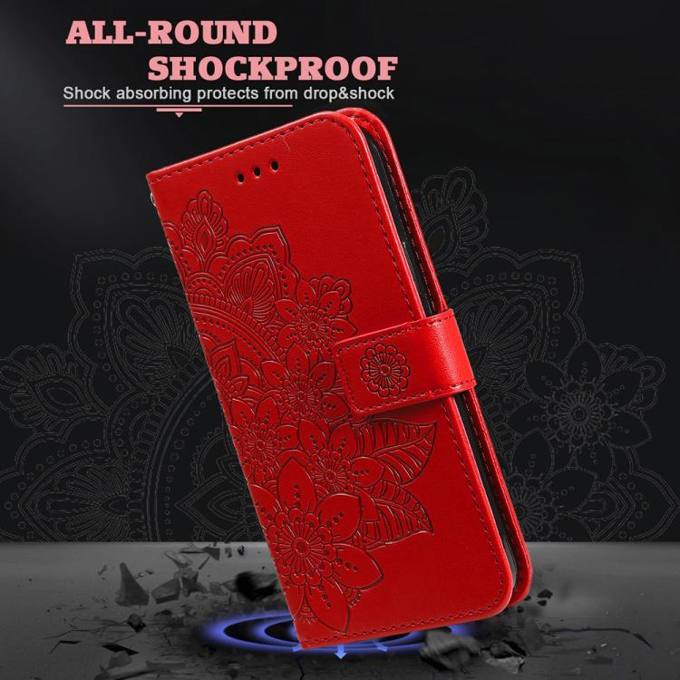 For Huawei Enjoy 80 Plus Seven-petal Flowers Embossing Leather Phone Case