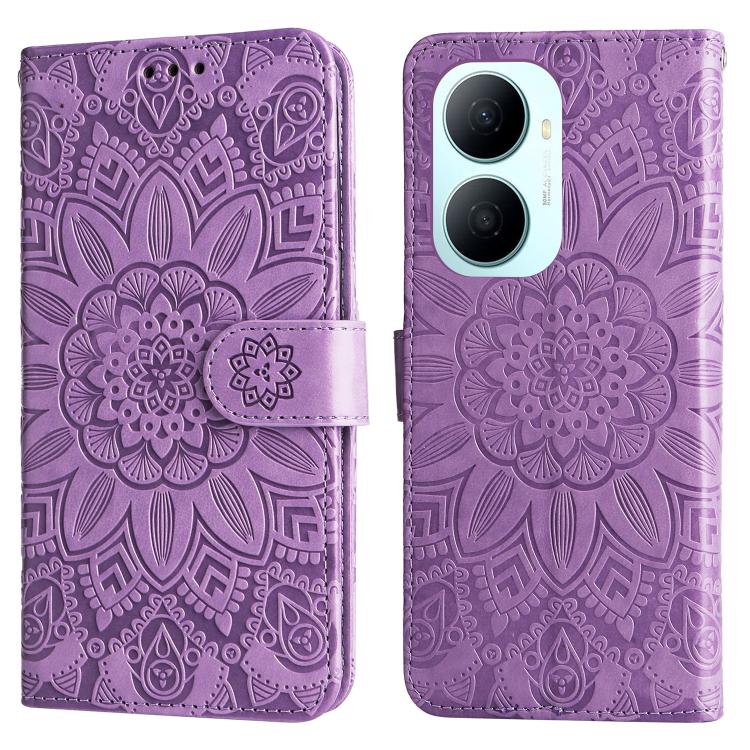 For Huawei Enjoy 80 Plus Embossed Sunflower Leather Phone Case