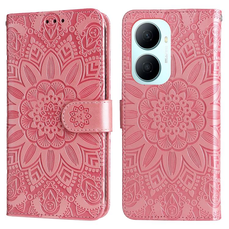 For Huawei Enjoy 80 Plus Embossed Sunflower Leather Phone Case