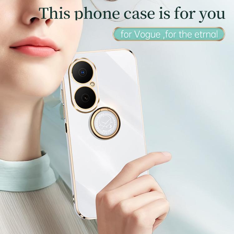 For Huawei Enjoy 80 XINLI Straight Edge 6D Electroplate TPU Phone Case with Ring Holder