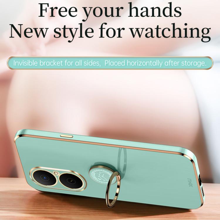 For Huawei Enjoy 80 XINLI Straight Edge 6D Electroplate TPU Phone Case with Ring Holder