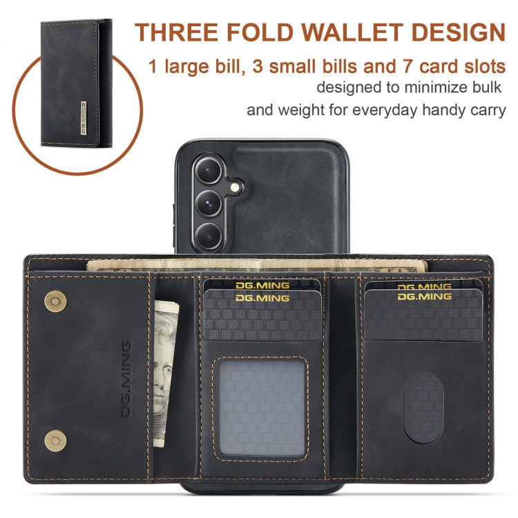 For Samsung Galaxy A55 5G DG.MING M1 Series 3-Fold Multi Card Wallet + Magnetic Phone Case