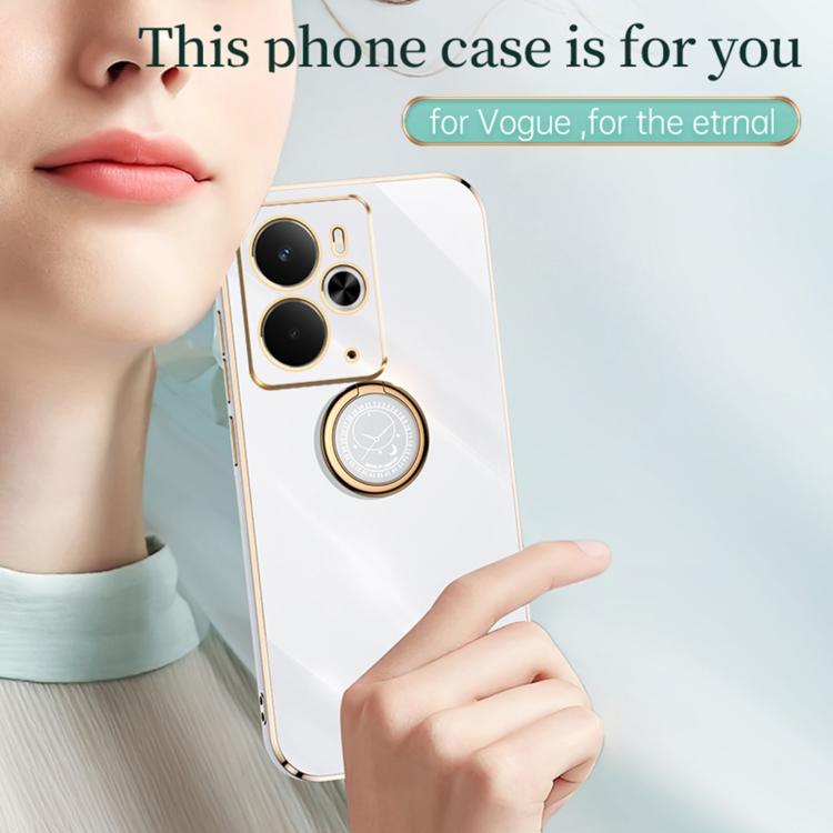 For Realme 14 5G Global XINLI Straight Edge 6D Electroplate TPU Phone Case with Ring Holder