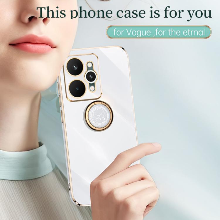 For Realme 15 5G Global XINLI Straight Edge 6D Electroplate TPU Phone Case with Ring Holder