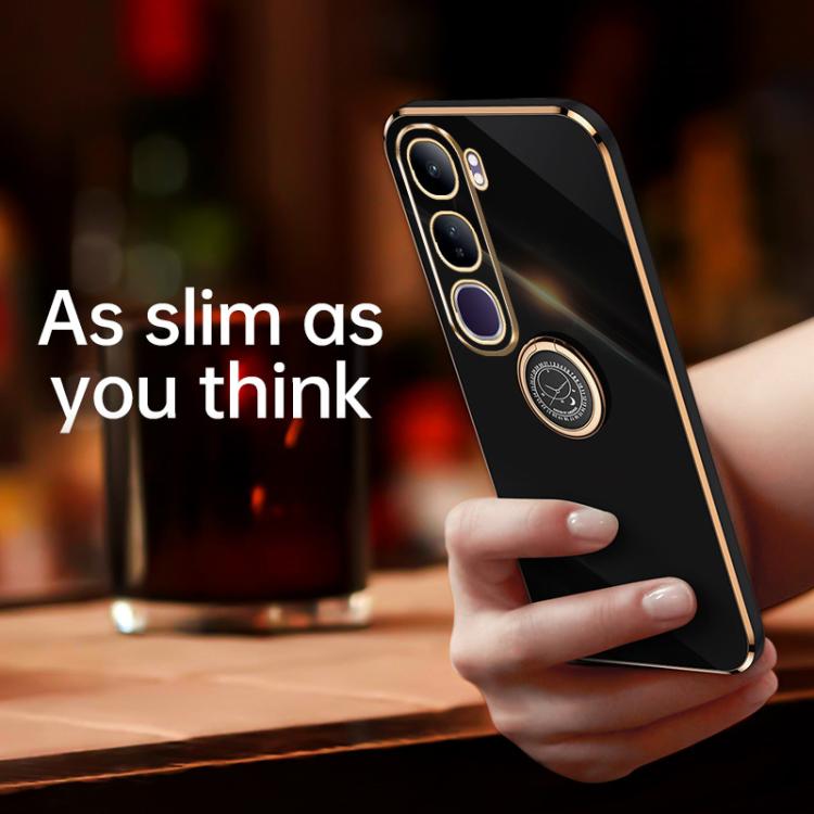 For vivo V40 Lite 5G XINLI Straight Edge 6D Electroplate TPU Phone Case with Ring Holder