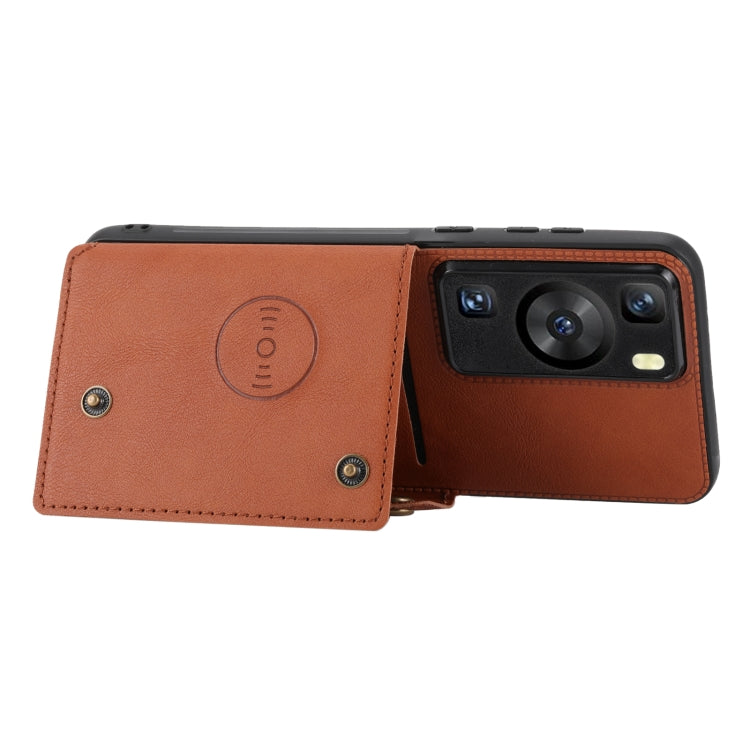 For Huawei P60 / P60 Pro Double Buckle Magnetic PU+TPU Phone Case