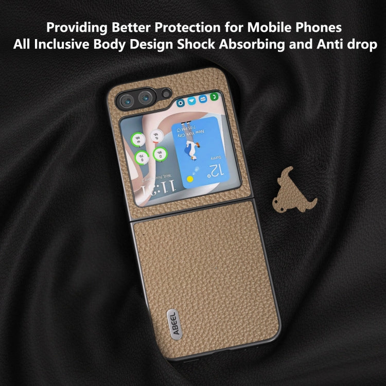 For Samsung Galaxy Z Flip6 / Flip7 FE ABEEL Genuine Leather Litchi Texture Phone Case