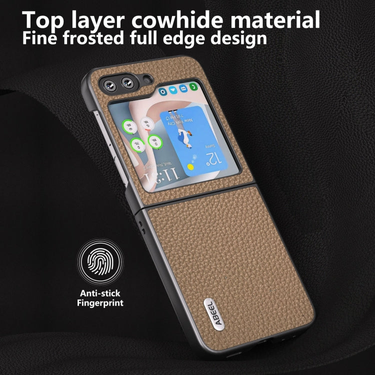 For Samsung Galaxy Z Flip6 / Flip7 FE ABEEL Genuine Leather Litchi Texture Phone Case