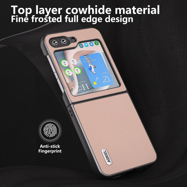 For Samsung Galaxy Z Flip6 / Flip7 FE ABEEL Genuine Leather + PC Litchi Texture Phone Case