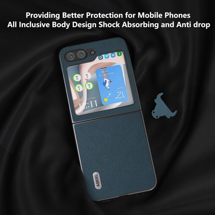 For Samsung Galaxy Z Flip6 / Flip7 FE ABEEL Genuine Leather + PC Litchi Texture Phone Case