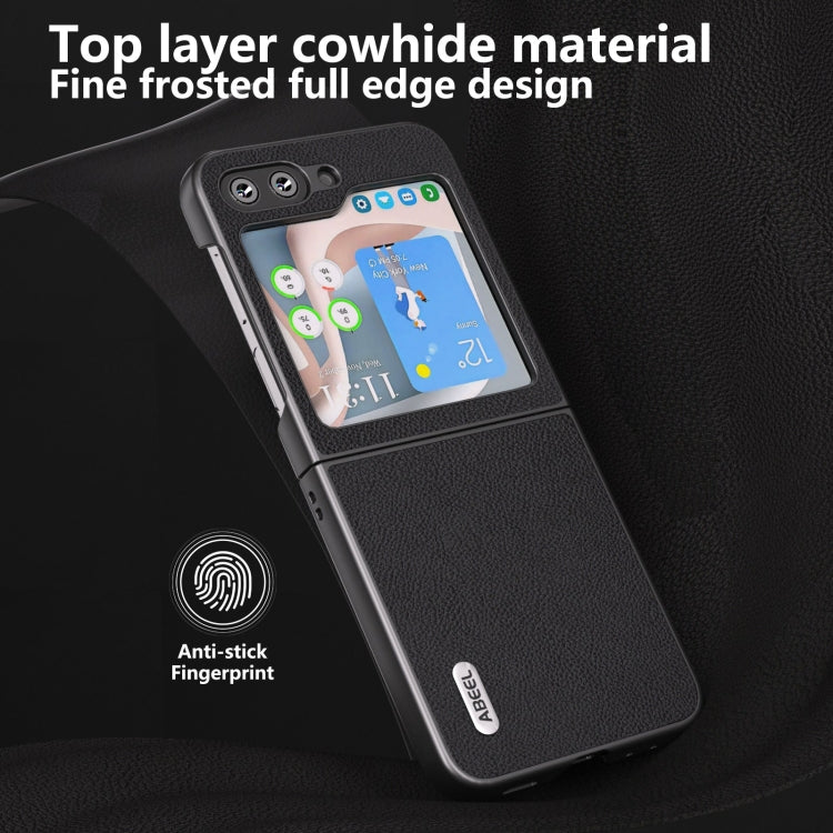 For Samsung Galaxy Z Flip6 / Flip7 FE ABEEL Genuine Leather + PC Litchi Texture Phone Case