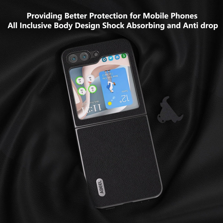 For Samsung Galaxy Z Flip6 / Flip7 FE ABEEL Genuine Leather + PC Litchi Texture Phone Case
