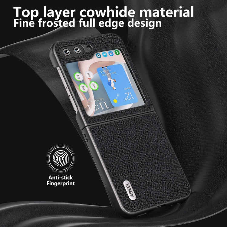 For Samsung Galaxy Z Flip6 / Flip7 FE ABEEL Cross Texture Genuine Leather Phone Case