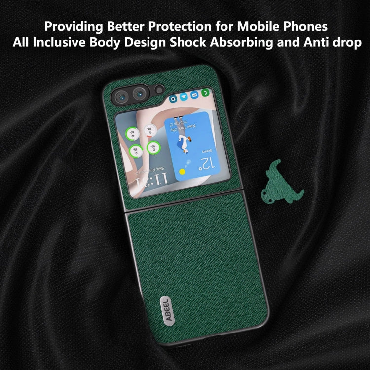 For Samsung Galaxy Z Flip6 / Flip7 FE ABEEL Cross Texture Genuine Leather Phone Case