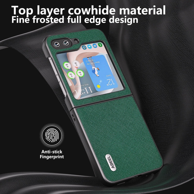 For Samsung Galaxy Z Flip6 / Flip7 FE ABEEL Cross Texture Genuine Leather Phone Case