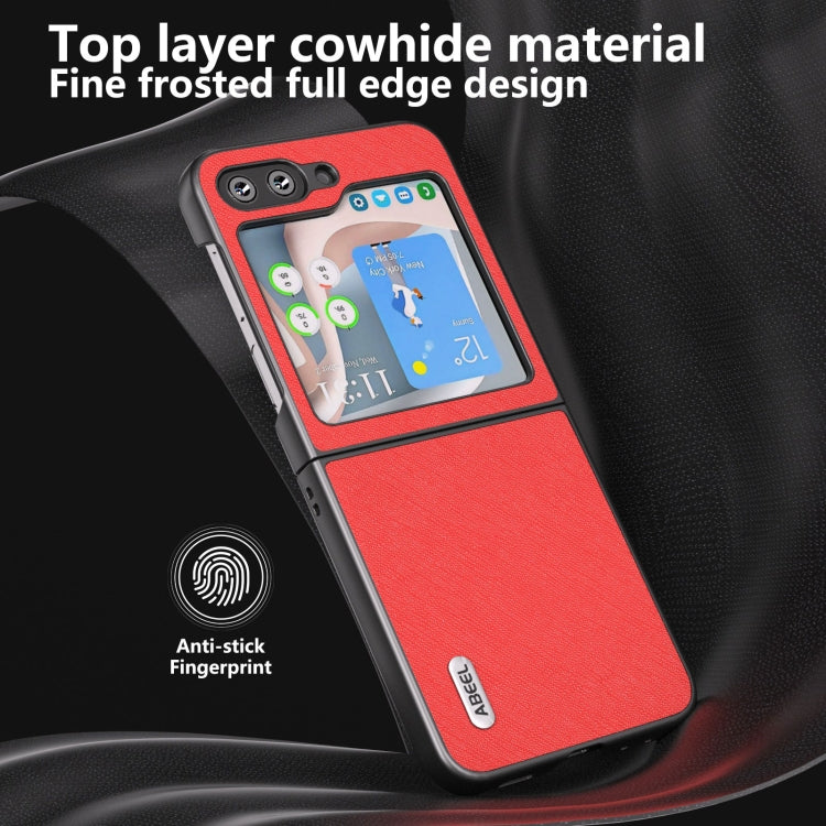 For Samsung Galaxy Z Flip6 / Flip7 FE ABEEL Cross Texture Genuine Leather Phone Case