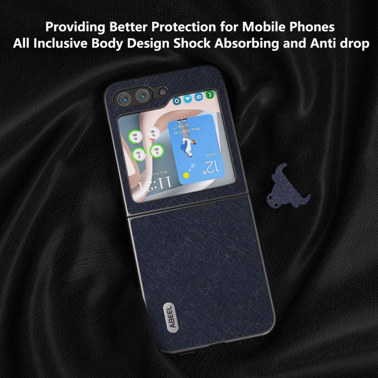 For Samsung Galaxy Z Flip6 / Flip7 FE ABEEL Cross Texture Genuine Leather Phone Case
