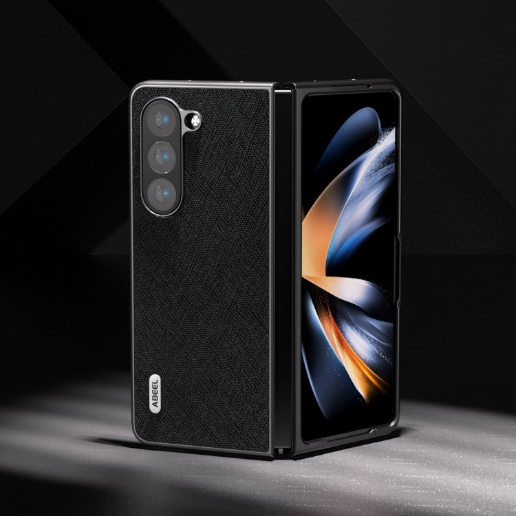 For Samsung Galaxy Z Fold6 ABEEL Cross Texture Genuine Leather Phone Case