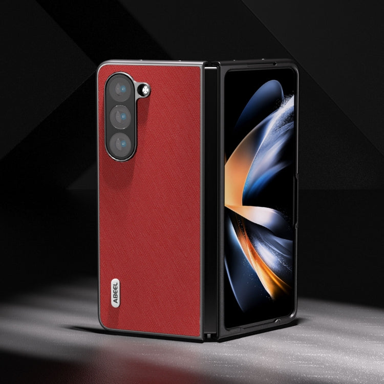 For Samsung Galaxy Z Fold6 ABEEL Cross Texture Genuine Leather Phone Case