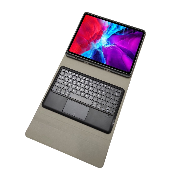 HK131C For iPad Pro 12.9 inch (2020 & 2018) 2 in 1 Detachable Seven-color Backlight Plastic Touch Bluetooth Keyboard + Fabric Texture PU Leather Tablet Case with Stand & Pen Slot