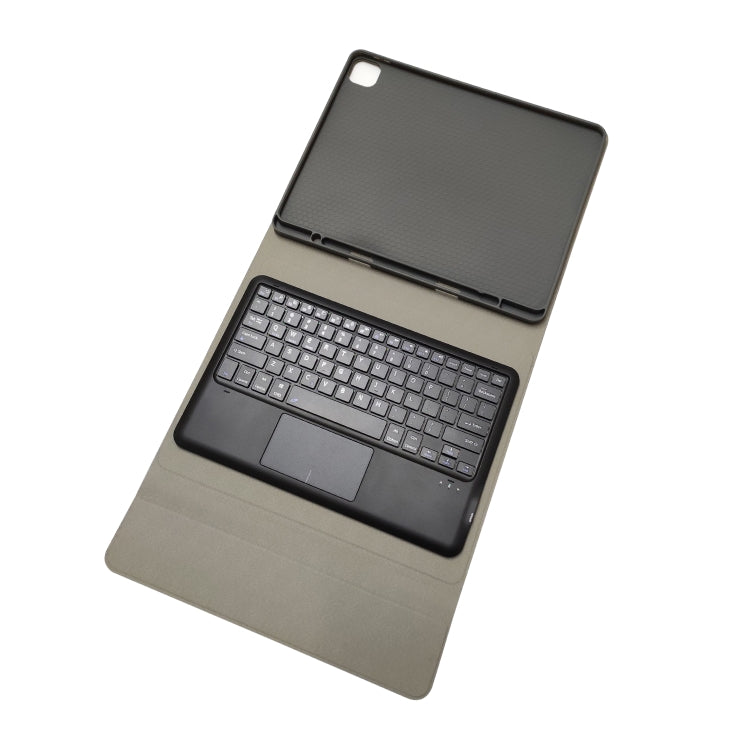 HK131C For iPad Pro 12.9 inch (2020 & 2018) 2 in 1 Detachable Seven-color Backlight Plastic Touch Bluetooth Keyboard + Fabric Texture PU Leather Tablet Case with Stand & Pen Slot