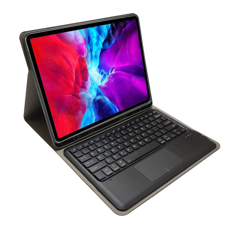 HK131C For iPad Pro 12.9 inch (2020 & 2018) 2 in 1 Detachable Seven-color Backlight Plastic Touch Bluetooth Keyboard + Fabric Texture PU Leather Tablet Case with Stand & Pen Slot
