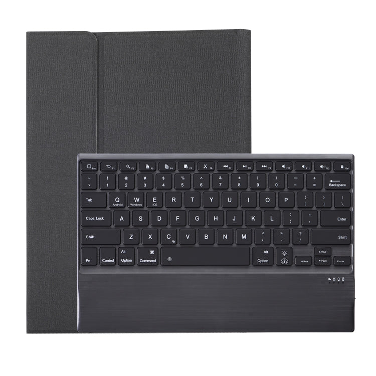 HK131D For iPad Pro 12.9 inch (2020 & 2018) 2 in 1 Detachable Seven-color Backlight Plastic Bluetooth Keyboard + Fabric Texture PU Leather Tablet Case with Stand & Pen Slot