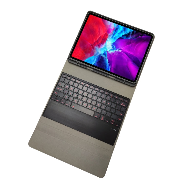 HK131D For iPad Pro 12.9 inch (2020 & 2018) 2 in 1 Detachable Seven-color Backlight Plastic Bluetooth Keyboard + Fabric Texture PU Leather Tablet Case with Stand & Pen Slot