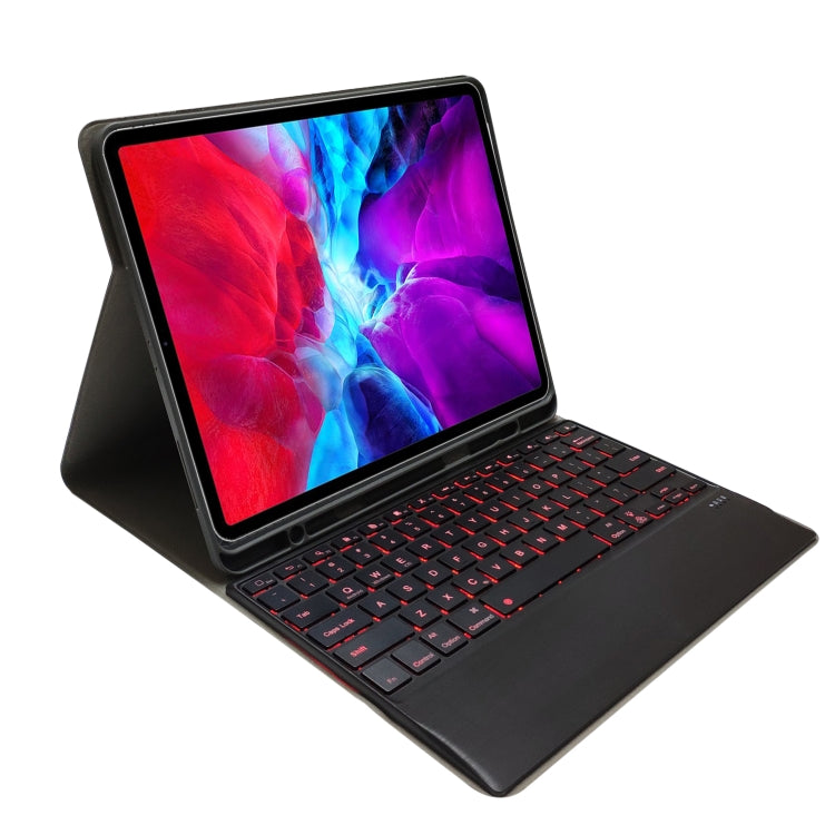 HK131D For iPad Pro 12.9 inch (2020 & 2018) 2 in 1 Detachable Seven-color Backlight Plastic Bluetooth Keyboard + Fabric Texture PU Leather Tablet Case with Stand & Pen Slot