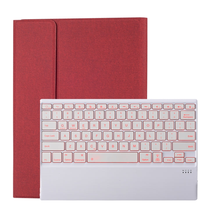 HK131D For iPad Pro 12.9 inch (2020 & 2018) 2 in 1 Detachable Seven-color Backlight Plastic Bluetooth Keyboard + Fabric Texture PU Leather Tablet Case with Stand & Pen Slot