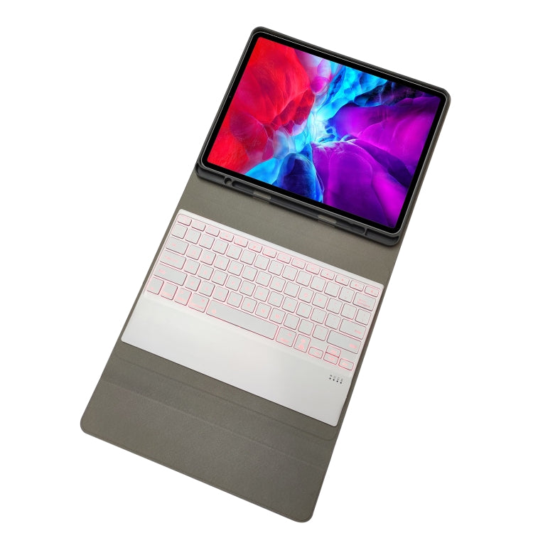 HK131D For iPad Pro 12.9 inch (2020 & 2018) 2 in 1 Detachable Seven-color Backlight Plastic Bluetooth Keyboard + Fabric Texture PU Leather Tablet Case with Stand & Pen Slot